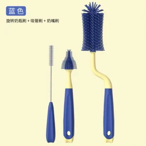 3Pcs Baby Bottle Cleaner Brushes Silicone 360 Degree Rotation Long Handle for Baby Milk Bottles, Nipples, Cups