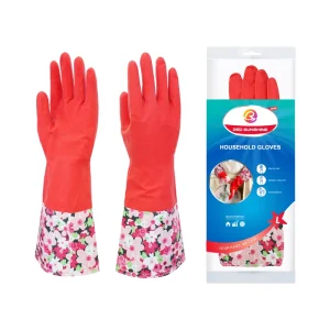 40cm Extra Long Rubber Patchwork Household Gloves Waterproof Floral Sleeve Cleaning Glove Manufacturer