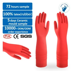 45cm Red Latex Gloves Food Grade Kitchen Protection Waterproof Soft Durable for Household Cleaning Ready Stock Fast Shipping