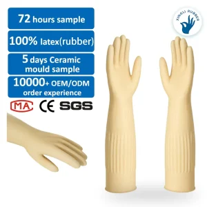 45cm Unflocked Household Latex Kitchen Gloves Natural Color Waterproof for Kitchen Washing