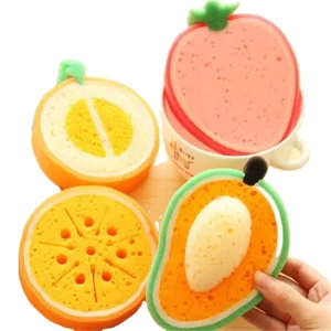 4pcs set Fruit Shape Microfiber Sponge Scouring Pad Cleaning Cloth Dish Washing Remove Stains Sponge Kitchen Organizer Tools