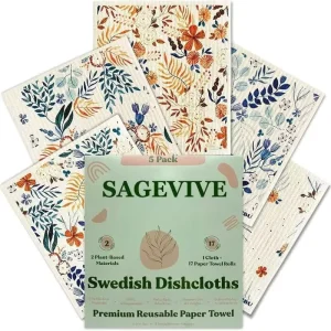 5 Pack Square Swedish Dishcloths for Kitchen Super Absorbent Biodegradable Quick Drying Dishwasher Safe
