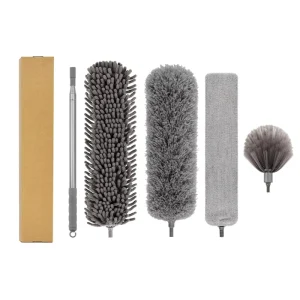 5 Pcs Bendable Duster Cleaning Long Handle Kit Extendable Feather Long Duster Telescopic Microfiber Dust