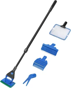 5 in 1 Aquarium Cleaning Kit Adjustable Long Handle Fish Tank Cleaner Tool Set with Algae Scraper Fish Net Supplies