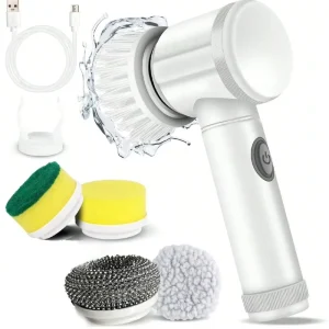 5 in 1 Cordless Electric Hand Design Kitchen Dishwashing Gun with Replaceable Brush Heads for Car Usage