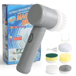 5 in 1 Electric Power Scrubber Handheld Cordless Dishwashing Brush USB Charging Kitchen Cleaning Brushes Portable Scrub Tool