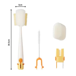 5 in 1 Multifunctional Kitchen Use Bottle & Pacifier Cleaning Brush with Plastic Handle and Sponge Brush for Baby Bottles