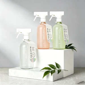 500ml Boston Round Glass Spray Bottle Multi Custom Color Refillable Glass Vessel for Kitchen Floor Home Cleaning Liquid