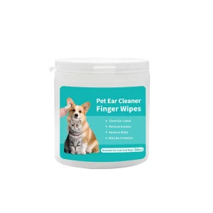 50pcs Jar Soft Medical Grade Pet Ear Finger Wipes Green Tea Scent Ear Mite Cleaning Deodorizing Biodegradable Wipes for Dogs