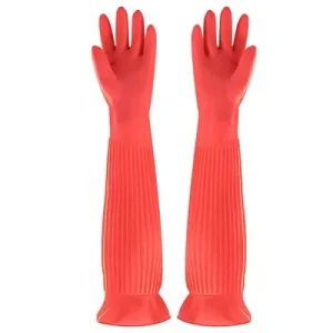 55cm Red Latex Kitchen Gloves Medium Thickness Anti Slip Waterproof Dishwashing Cleaning Gloves All Seasons Fall