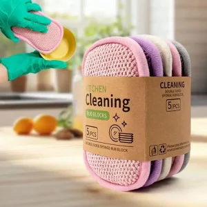 5PCS Household Cleaning Sponges Thickened High-density Double-sided Kitchen Dishwashing Sponges Scouring Pads