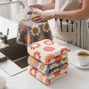 5pcs Coral Velvet Printing Small Hand Towel Cleaning Kitchen Towels Set Cloth 30*30cm