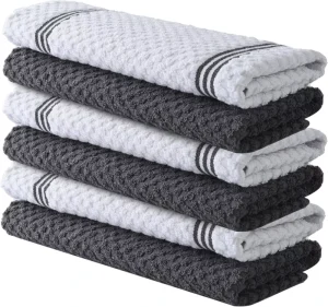 6-Pack 100% Cotton Kitchen Towels 15 X 25 Inches Striped Quick-Dry Dish Tea Towel Absorbent Terry Dishcloth