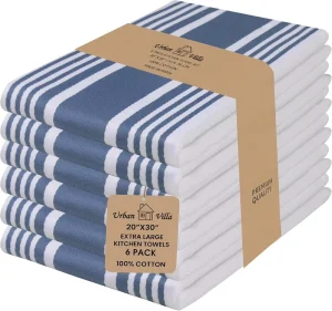 6 Pack 20×30 Inch Blue Striped Kitchen Towels 100% Cotton Absorbent Dish Towels for Cooking Cleaning Baking Custom Logo Options