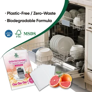 60 Loads Heavy Duty Powerful Formula Concentrated Eco conscious Dishwasher Detergent Cleaning Sheet