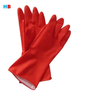 60g Red Dip Flock Lined Kitchen Cleaning Gloves Waterproof Cycling Latex Rubber Soft Reusable Household Latex Gloves for Laundry