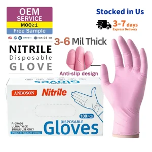 6mil Powder Latex Free Textured Exam Nitrile Pink Disposable Gloves for Household