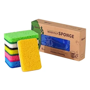 6pcs Set Cellulose Sponge Double Sided Polyester Scouring Pad High Absorption Heavy Duty Sustainable Kitchen
