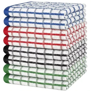 8pack 100% Cotton Checkered Dish Towels 16×26 Inch Ultra Absorbent Eco Friendly Quick Dry Kitchen Towels Everyday Use
