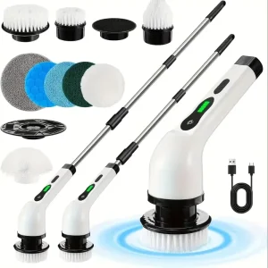 9in1 Electric Washer Cordless Electric Cleaning Brush for Bathroom Long Handle 9 Brush Heads Electric Rotating Washer