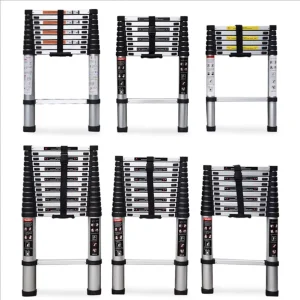A-frame Folding Double Telescopic Ladder Aluminum Alloy Silver Industrial 150kg Load Capacity