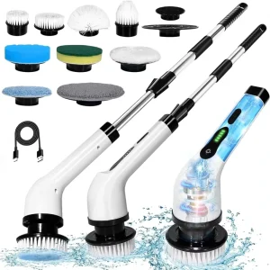 ABS Stainless Steel Cordless 9 in 1 Extension Handle Spin Scrubber Electric Cleaning Brush With Telescopicpole PP Brush Heads