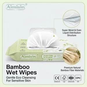 AIMISIN Bamboo Cleansing Wet Wipes Soft Gentle Wet Wipes OEM & ODM Flushable Plastic Free Bamboo Wet Wipes