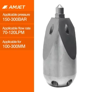 AMJET Diamond Drill Nozzle 100mm Jetter Nozzles 150bar Sewer Jetter Hose 70 120lpm Sewer Nozzle for Flexible Hose Drain Pipe