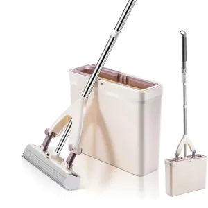 Absorbent Sponge with Bucket Mop New Hand free Wash Gel Microfiber Mop Stainless Steel Pole 8 Mopheads