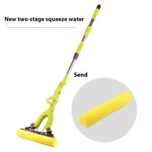 Absorbent Squeeze Mop Household Telescopic Stainless Steel Floor Cleaning Tool with PVA Sponge Folding Design