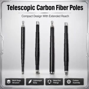 Adjustable Telescopic Carbon Fiber Poles Multi Stage Lightweight Extension Rods Metal End Fittings for OEM Assemblies