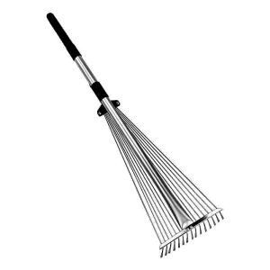 Adjustable Telescopic Garden Leaf Rake Expandable Steel Wire Lawn Rake for Yard Grass Debris Cleaning