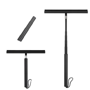 Adjustable Telescopic Rod Black Soft Rubber Window Squeegee Scraper Cleaning Tool Steel Handle Glass Wiper for Floor Shower Use