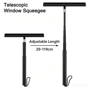 Adjustable Telescopic Rod Window Squeegee Black Soft Rubber Scraper Aluminum Handle Glass Wiper Cleaning Tool