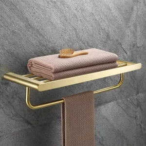 Aideal BA510 Stainless Steel Modern Hotel Bathroom Accessories Set Brushed Gold Finish 60cm Towel Bar Ring Holder Soap Dish