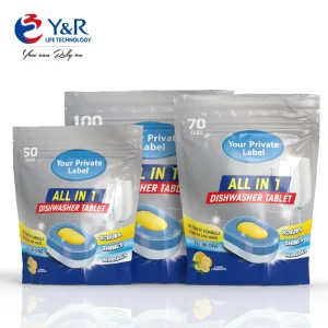 All in One Eco Friendly Vegan Plant Based Solid Disposable Dishwasher Tablets Super Cleaning Power Biodegradable Kraft Bag No