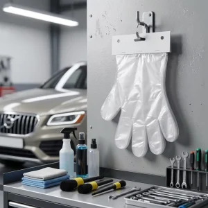 Ambidextrous Disposable Waterproof PE Gloves with Hang Hole Tear Resistant for Household Cleaning & Car Washing