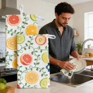 Anti-Bacterial Household Soft Custom Design Microfiber Kitchen Towel Quick Dry Cleaning Absorbent Waffle Kitchen Tea Dish Towel