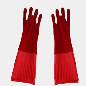 Anti Slip Long Natural Flock Lined Kitchen Diamond Grip Elbow Length Latex Clean Gloves