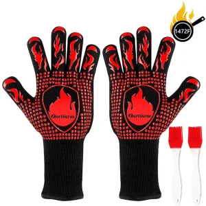 Aramid Gloves with Silicone Coating Anti Slip Heat Resistant up 500C Pull On Closure for Fire Related Work Barbecue Activities
