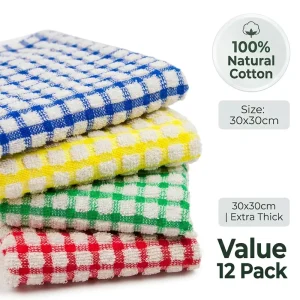 Assorted Colors Cotton Dish Towels Bulk Classic Plaid Grid Cleaning Cloths Lint Free Kitchen Dishrags