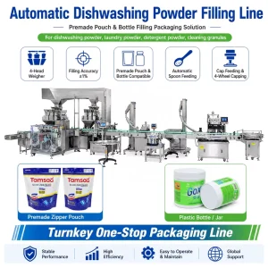 Automatic Dishwasher Detergent Powder Jar Packing Filling Line Machine