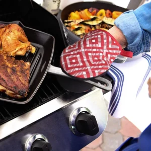 BBQ Gloves Grilling Cotton Silicone Cooking Gloves Anti-Scalding Non-Slip Eco-Friendly Dishwasher Safe Reusable Waterproof Heat