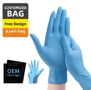 BG102 Customizable Package Blue Nitrile Disposable Gloves Powder Free Exam Dental Use EN420 Certified Sizes S M L XL