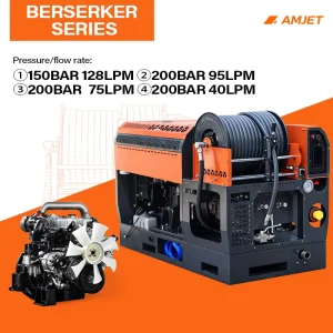 BS15128 150bar Sewer Jetter Machine 34GPM Drain Cleaner Four-cylinder Diesel Engine Sewer Cleaner