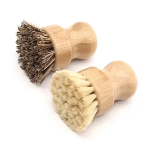 BSCI Eco-Friendly Wood Mini Dish Scrub Brush Biodegradable Sisal Bristle Handmade Wooden Pot Scrubber Sisal Wooden Pot Cleaning