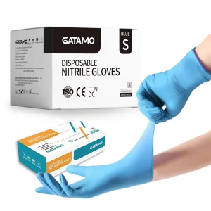 BSS017 Powder Free Thick Disposable Nitrile Gloves Blue Size M EN420 Certified Anti-Slip Tapered Cuff Examination Household