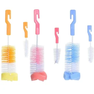 Baby Bottle Cleaning Brush Set Nylon Hand Plastic Handle Dish Tube Caddy Style Box Packing Eco Friendly