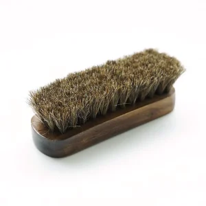 Bamboo Brown 100% Horsehair Shoe Cleaning Brush Curved Handle Flexible Grip Leather Wooden Bristle Scourer Wash