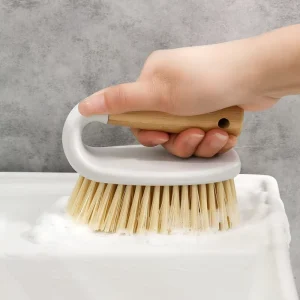 Bamboo Handle Portable Multi Purpose Cleaning Brush with Plastic Bristles for Household Laundry Bathroom Kitchen Floor Use